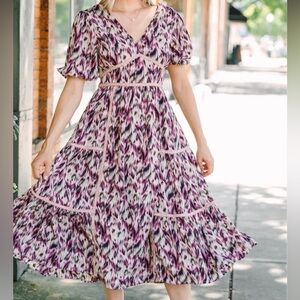 Entro Purple Abstract Patterned Midi Dress